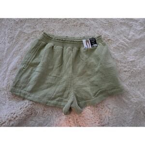 Billabong In The Waves Olive green Gauze Soft Pull on Elastic Shorts L NWT